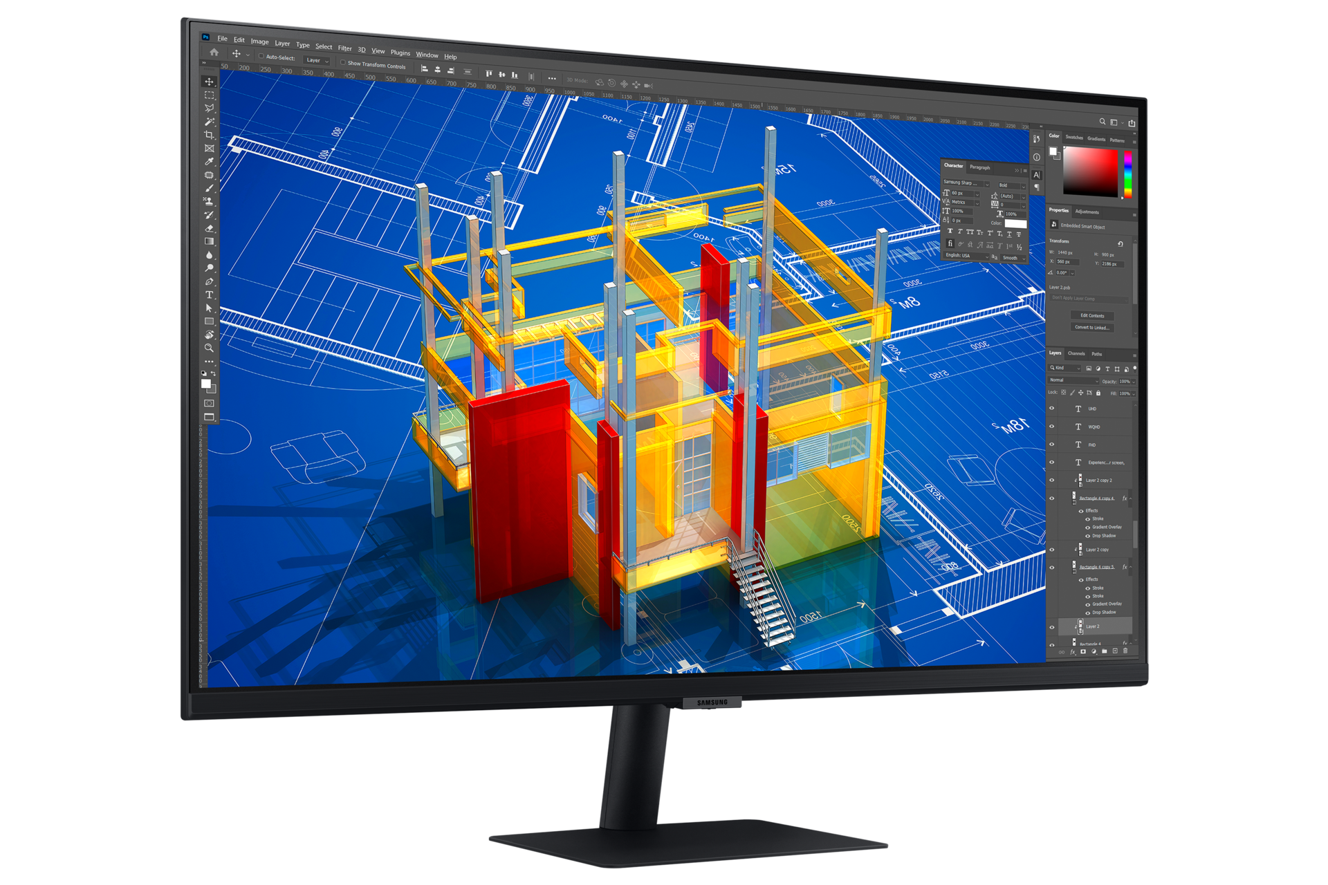 Monitor biznesowy ViewFinity S70A 32 cale (LS32A700NWPXEN) - widok na rozległy ekran pod skosem w lewo
