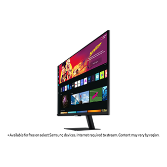 Monitor Smart M70B 32 cale (LS32BM702UPXEN) ustawiony po skosie w lewo