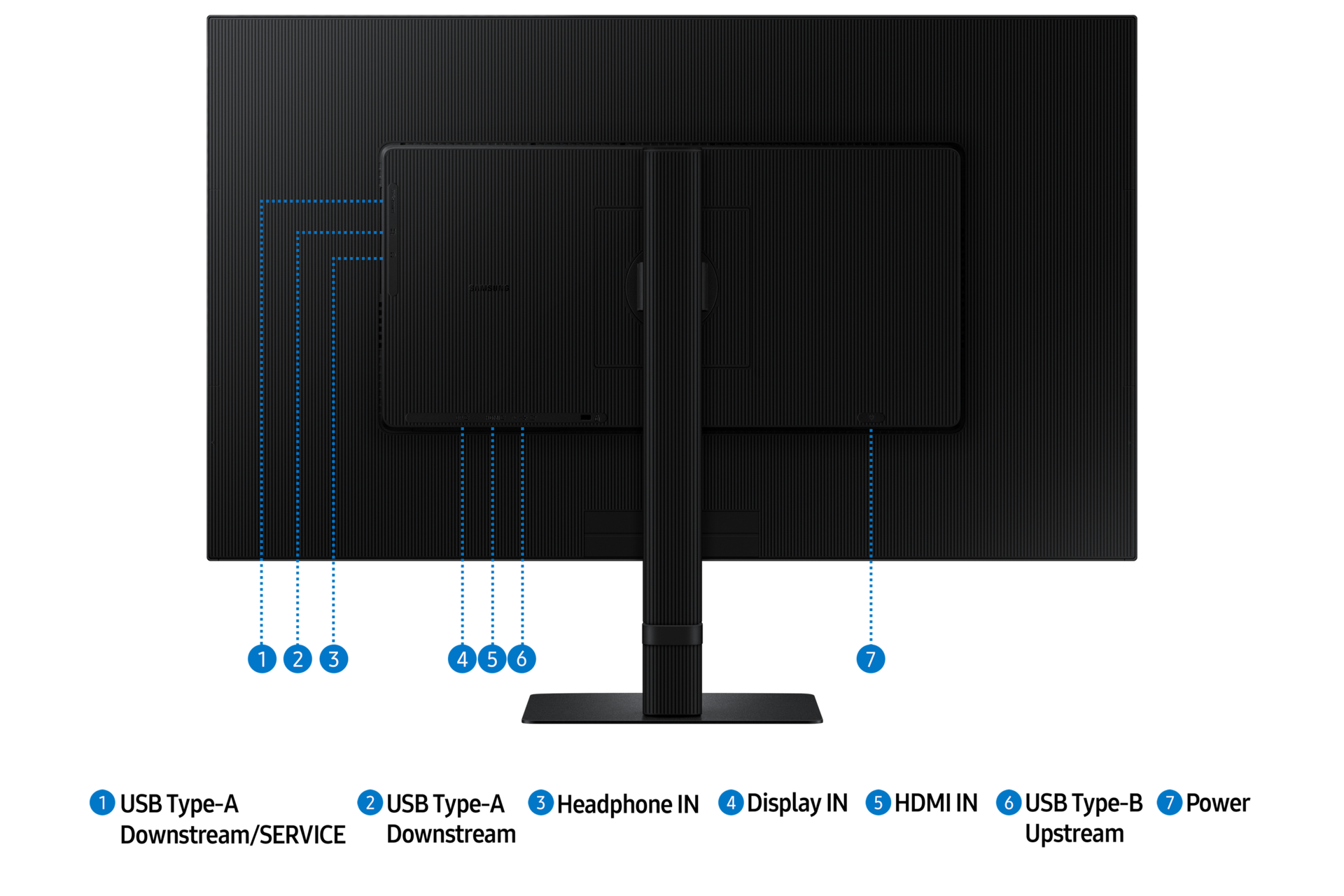 Monitor Viewfinity S8 32 cale 4K UHD LS32D800EAUXEN - widok tyłu z opisanymi wejściami