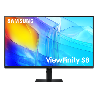 Monitor Viewfinity S8 32 cale 4K UHD LS32D800EAUXEN - widok przodem z napisem Samsung ViewFinity s8