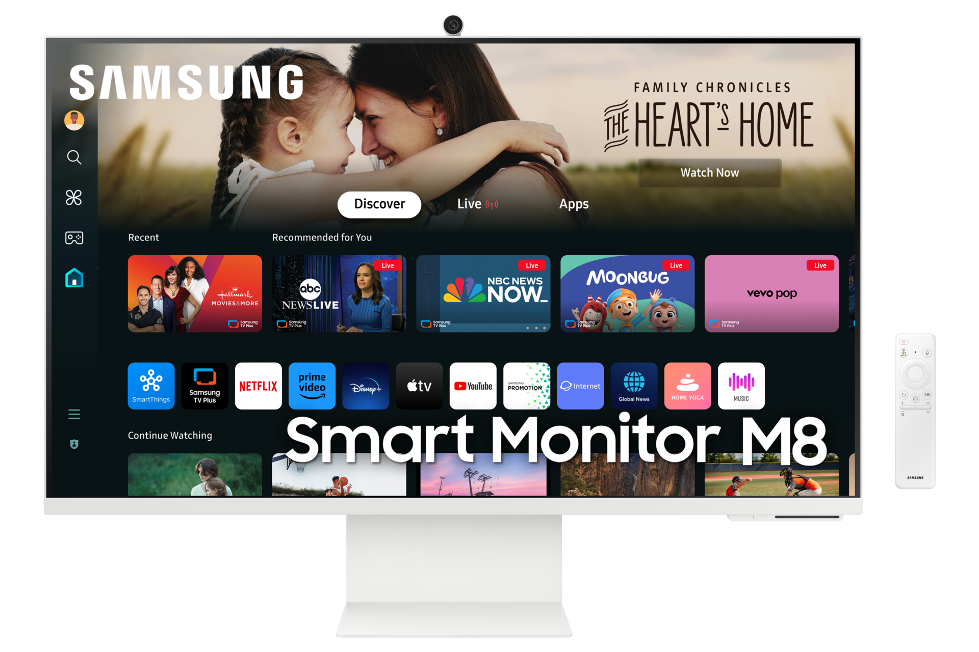 Monitor smart M8 32 cale 4K LS32DM801UUXDU - widok przodem z nazwą na ekranie 