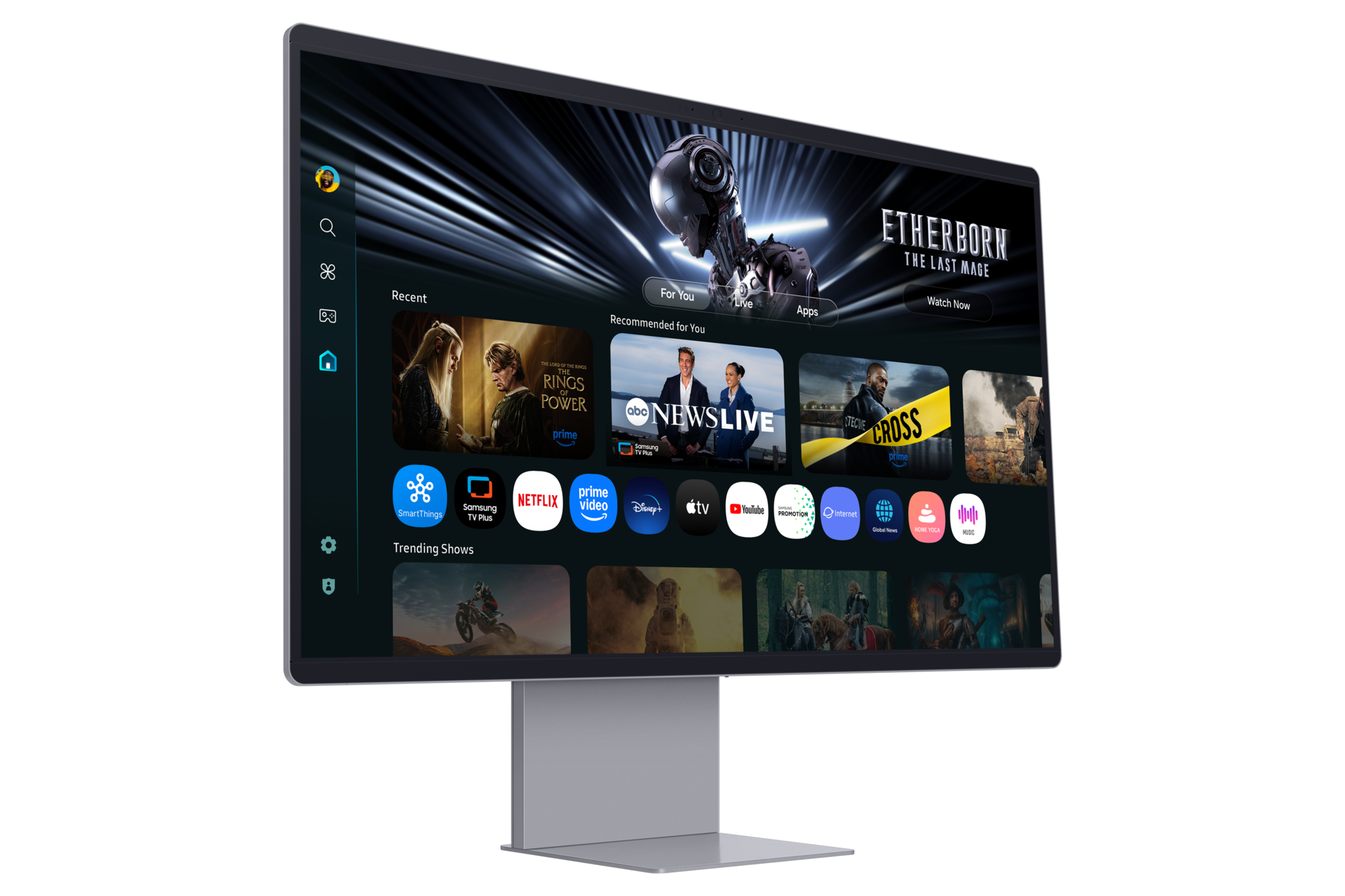 [Móñí~tór S~márt~ M9 32’’ 165Hz 4K~ ÚHD M~90SF w k~ólór~zé sr~ébrñ~ým - wí~dók s~kóśñý~ przé~dñí z~ práw~éj st~róñý~]