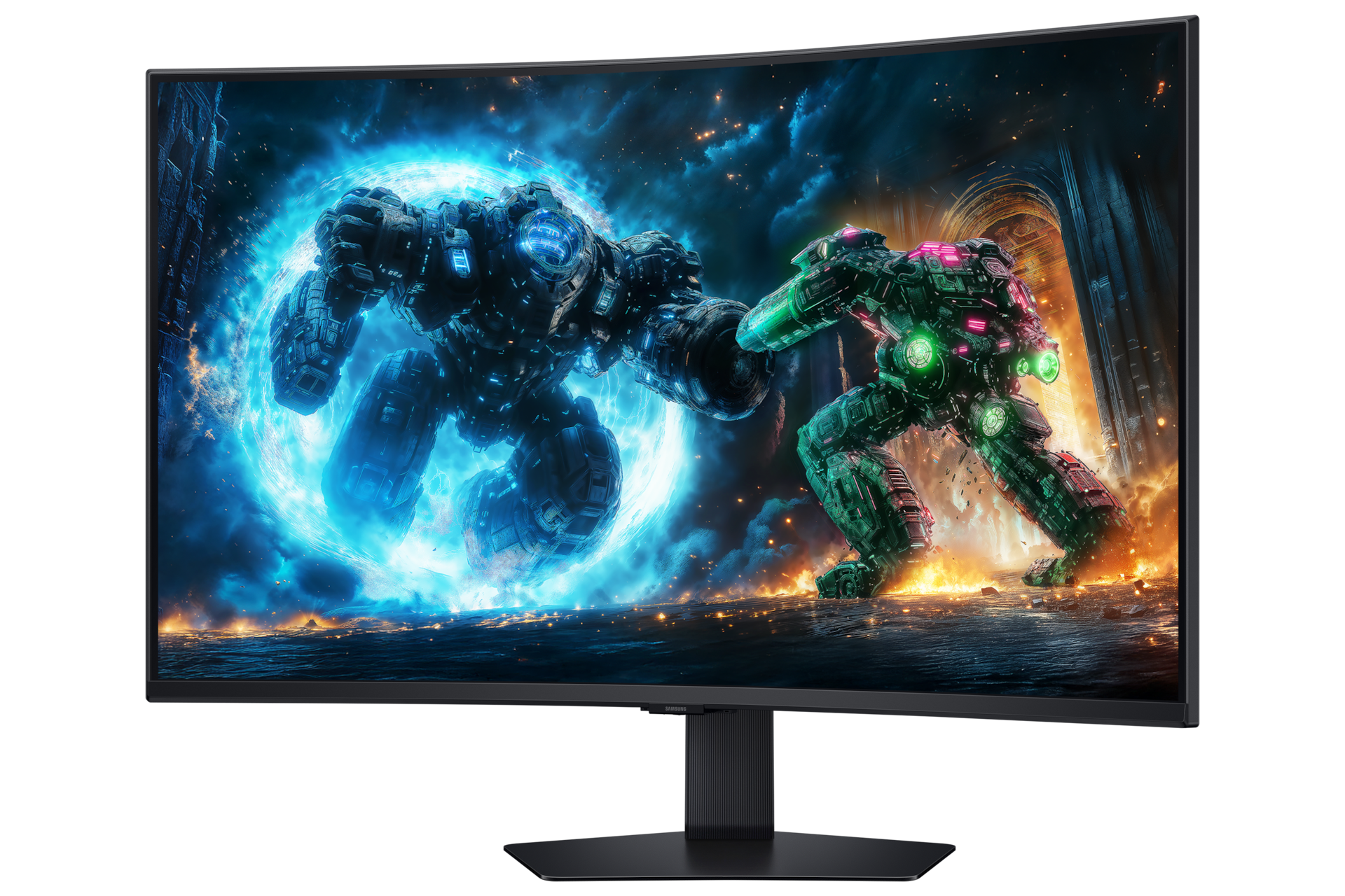 Samsung Odyssey G7 37'' G75F - widok z przodu z ekranem obróconym w prawą stronę