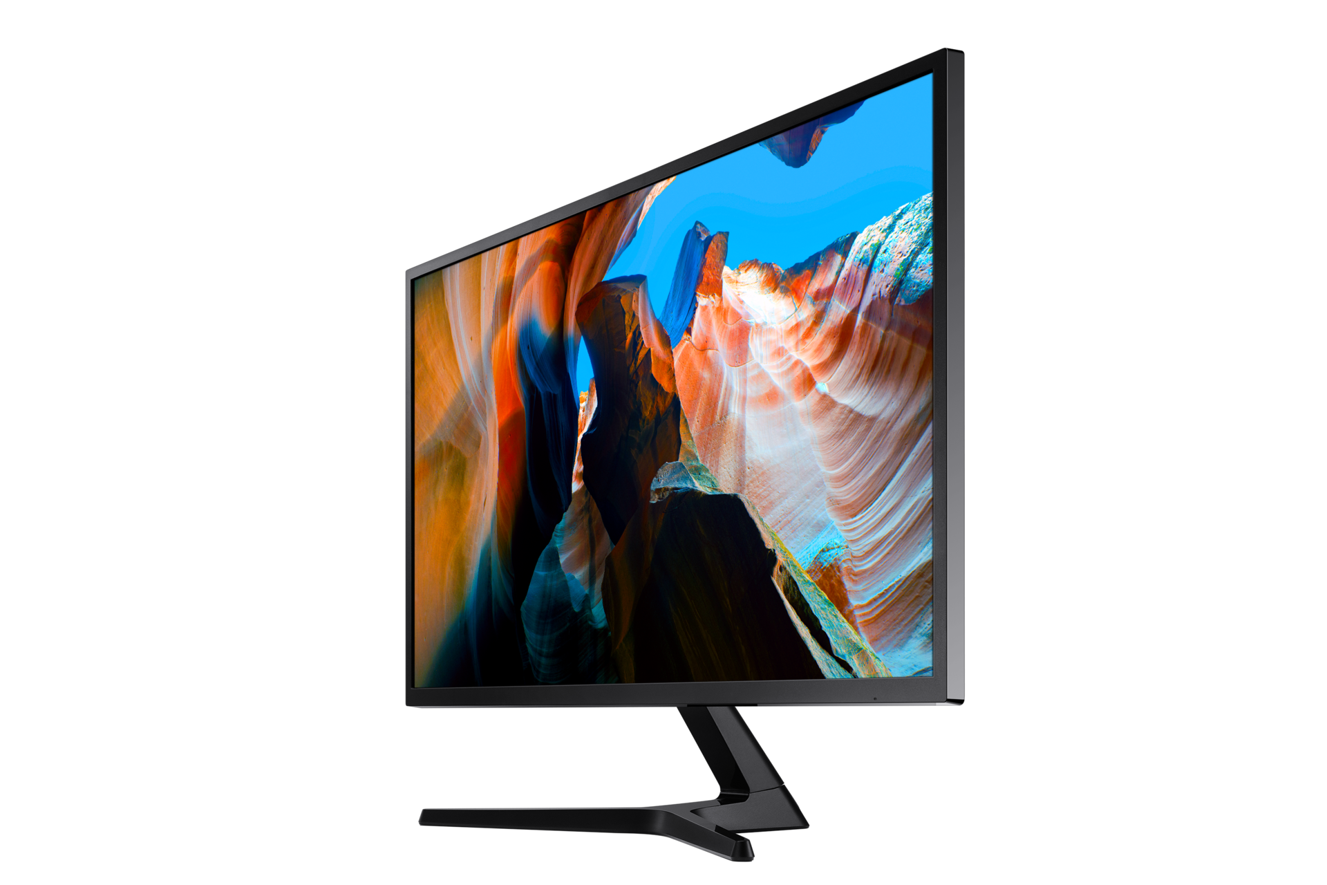 Widok na smukłe krawędzie monitora UJ59 32" o rozdzielczości UHD (LU32J590UQPXEN)
