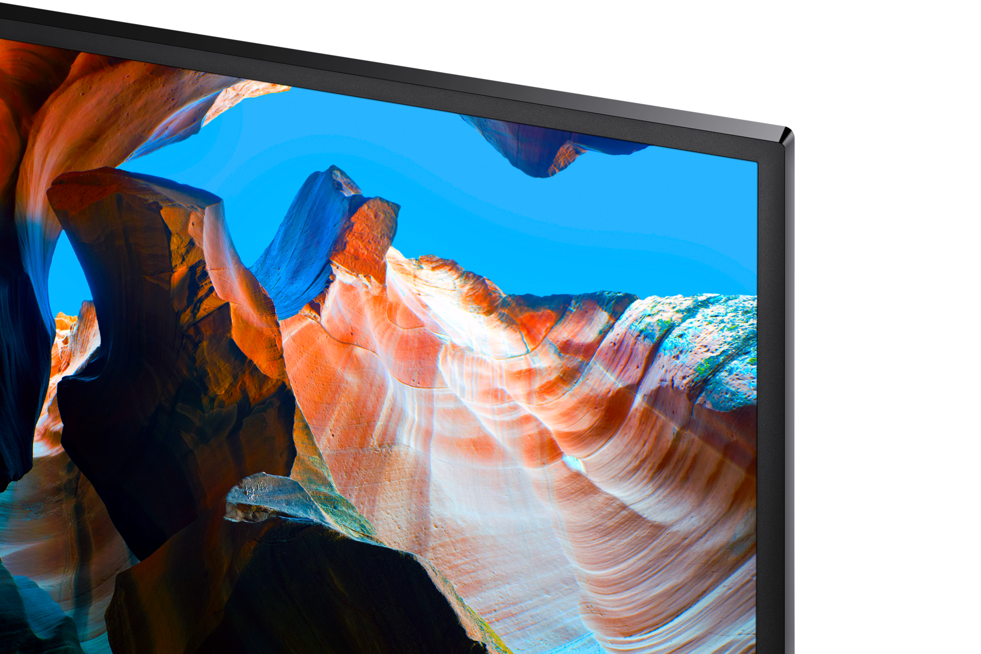 Monitor UJ59 32 cale z technologią AMD FreeSync (LU32J590UQPXEN) - zbliżenie na krawędź monitora