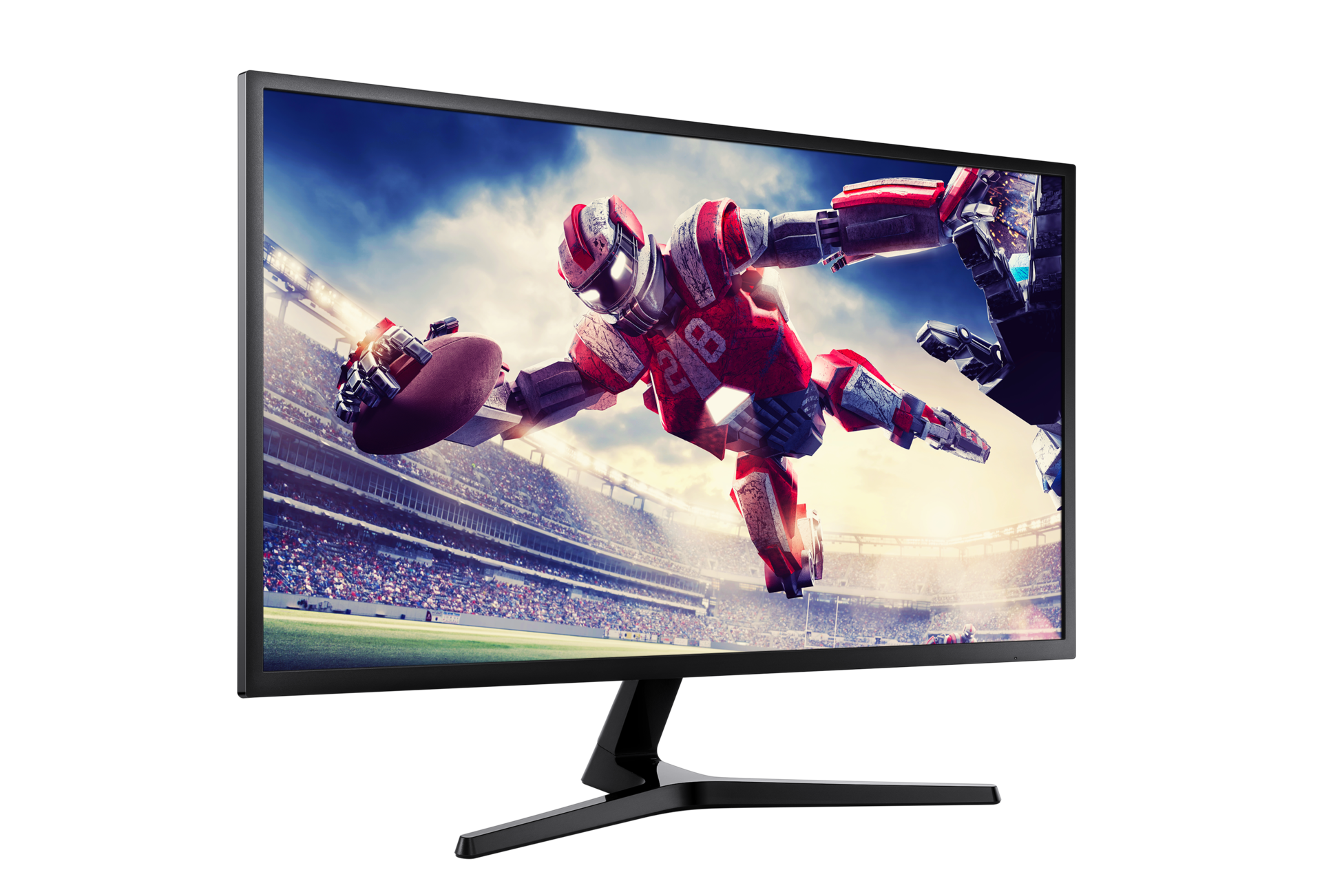 Szeroki ekran o rozdzielczości UHD w monitorach Samsung UJ59 32 cale (LU32J590UQPXEN) - widok po skosie w prawo