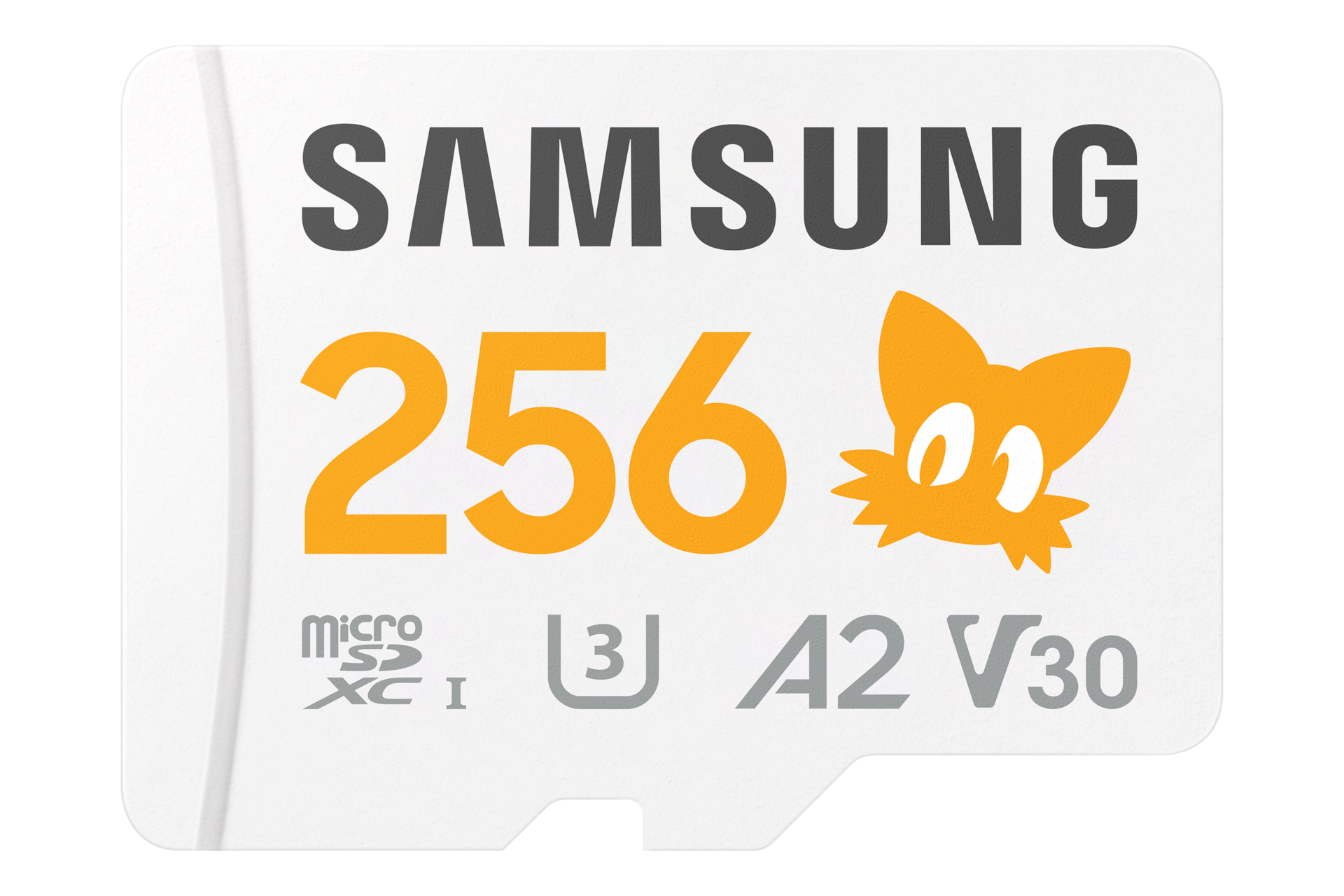 Karta pamięci Samsung PRO Plus microSD 256GB z pomarańczowym logiem Tailsa, klasa A2, U3, V30