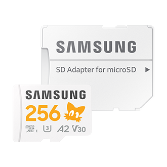 Zestaw Samsung PRO Plus microSD 256GB z logiem Tailsa oraz białym adapterem SD do microSD