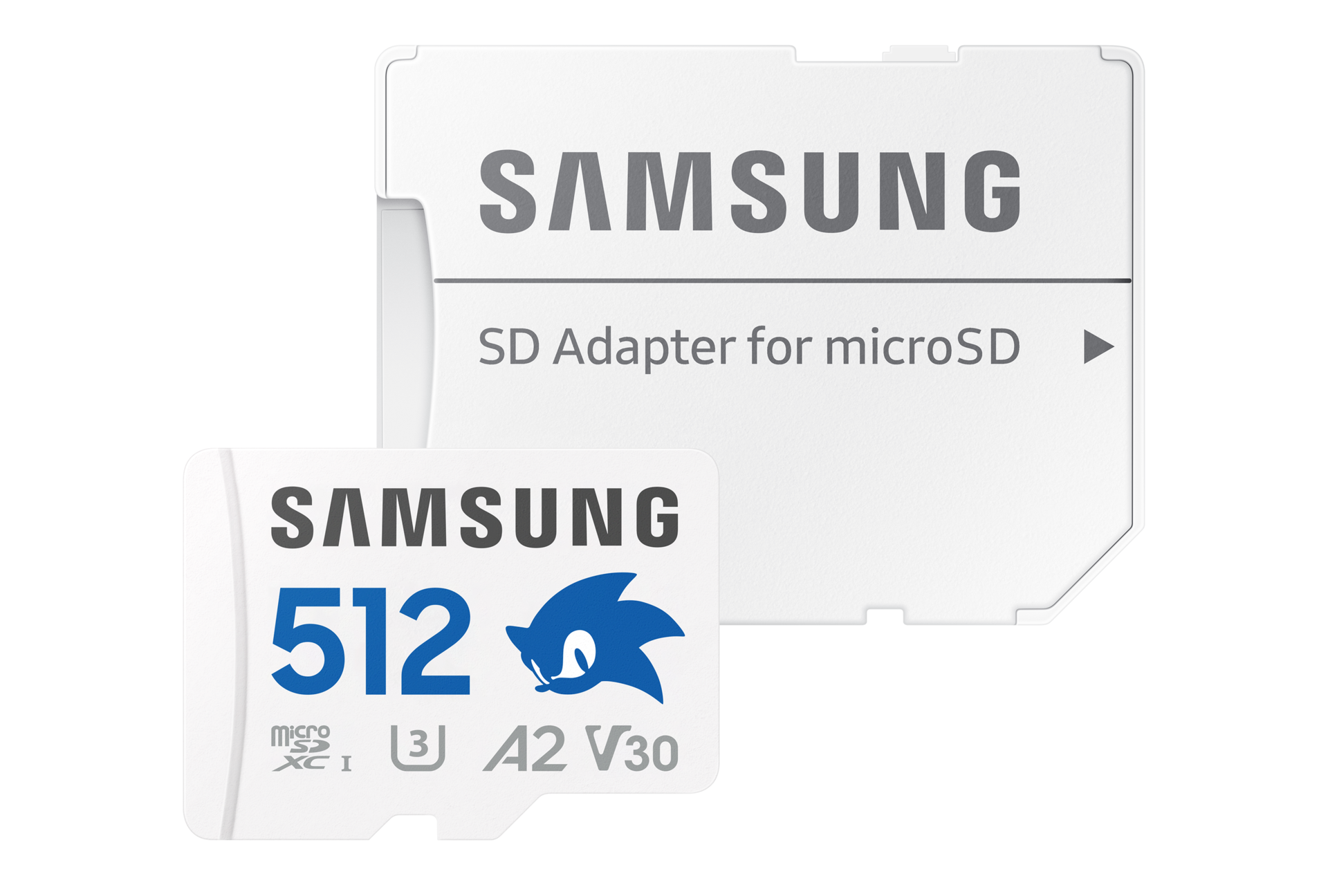 Zestaw Samsung PRO Plus microSD 512GB z logiem Sonica oraz białym adapterem SD do microSD