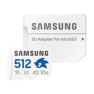 Zestaw Samsung PRO Plus microSD 512GB z logiem Sonica oraz białym adapterem SD do microSD
