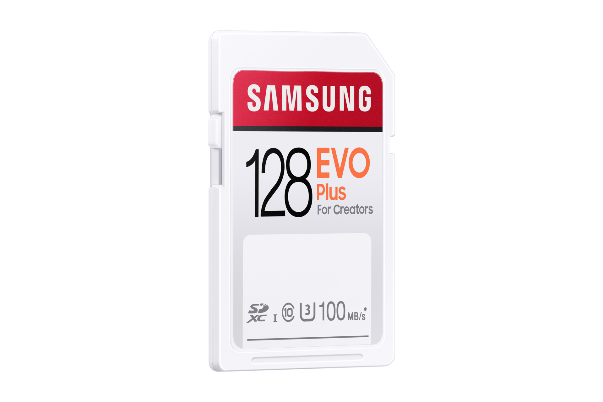Karta SD Samsung EVO Plus 2020 MB-SC128H/EU o pojemności 128GB - widok po skosie z prawej perspektywy