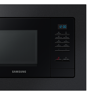 To zdjęcie przedstawia panel kontrolny, w jaki jest wyposażona mikrofalówka z grillem Samsung MG23A7013AB/EO.