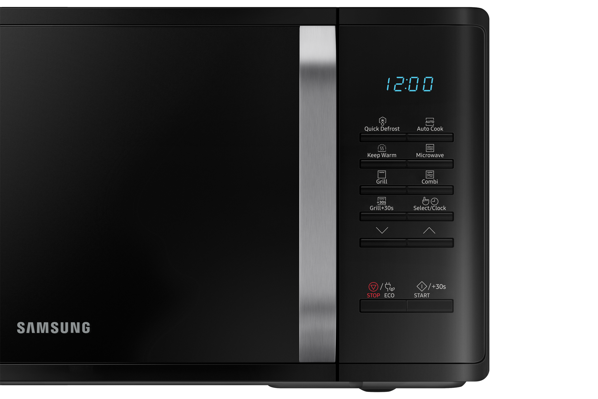 Zbliżenie na panel sterowania mikrofalówki wolnostojącej z grillem 800W MG23K3523AK/E2
