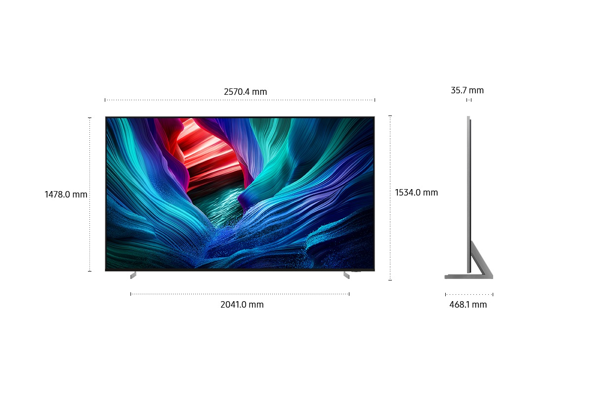 Telewizor 115" Micro RGB R95F 4K Samsung Vision AI Smart TV (2025) - widok skośny z prawej strony z napisem Samsung Micro RGB