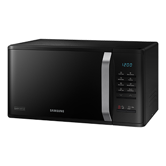 Czarna mikrofalówka wolnostojąca 800W MS23K352AK/E2, widok skosem w lewo, ujęcie z góry