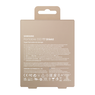 Zdjęcie pokazujące dysk zewnętrzny 2TB SSD T7 Shield USB 3.2 w opakowaniu od tyłu.