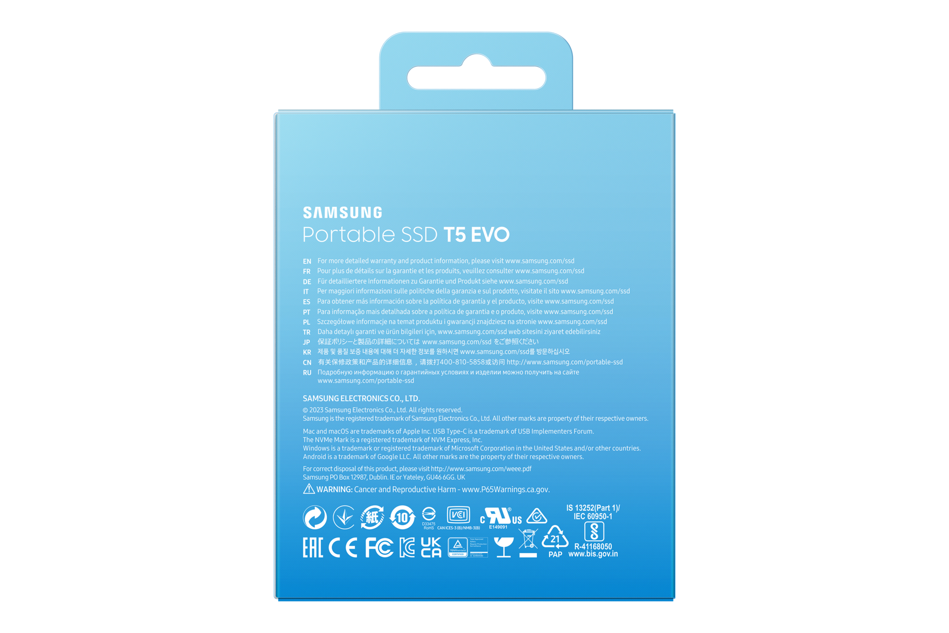 Zdjęcie pokazujące tył opakowania dysku przenośnego SSD 4TB T5 EVO USB 3.2 Gen 1.