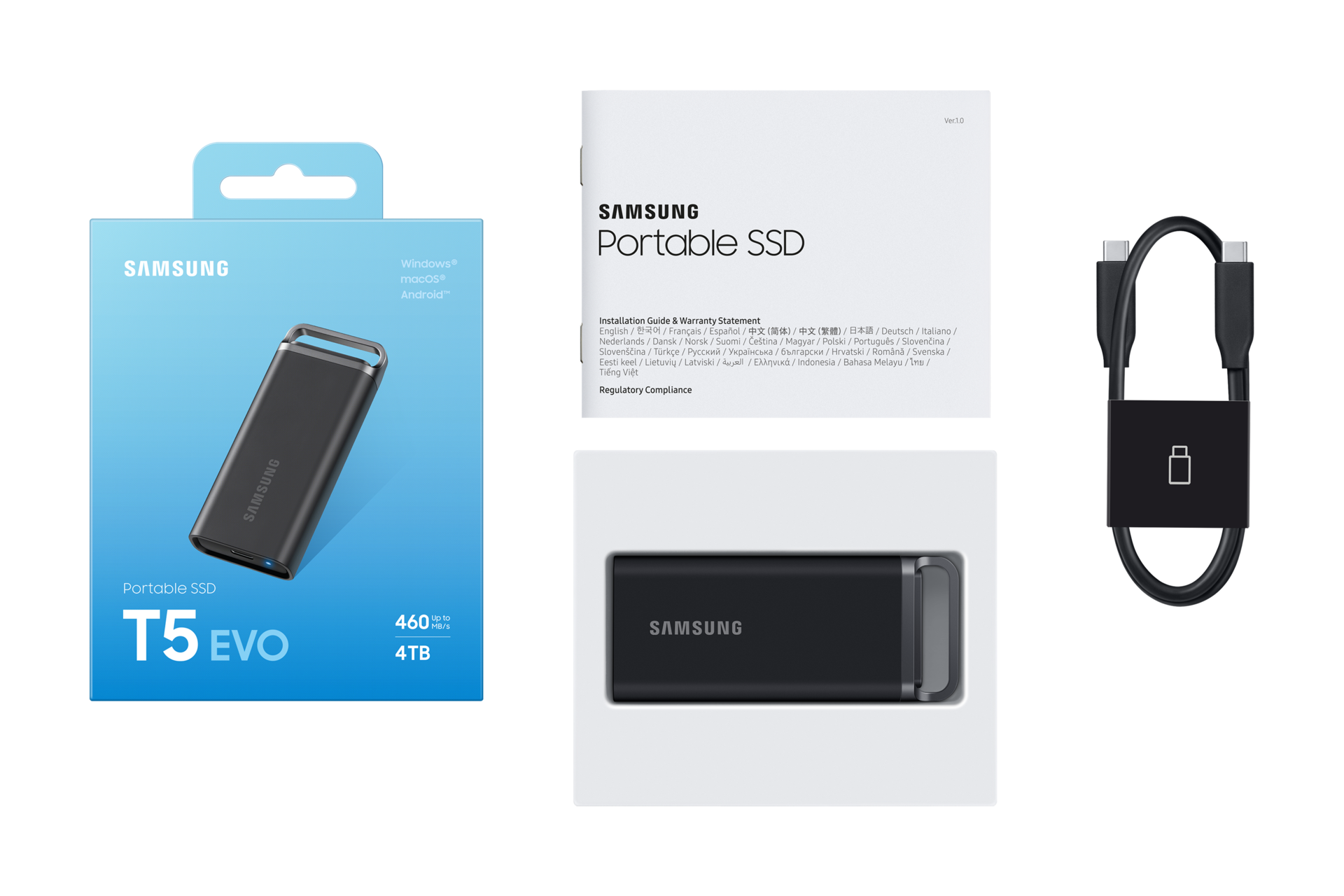 Zdjecie produktów w opakowaniu dysku przenośnego SSD 4TB T5 EVO USB 3.2 Gen 1.