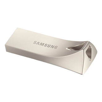 Pendrive 128 GB MUF-128BE3/APC Samsung BAR Plus 2020 USB 3.1 Flash Drive w kolorze srebrnym o eleganckim stylu i z 5-letnią gwarancją - góra i jeden z boków