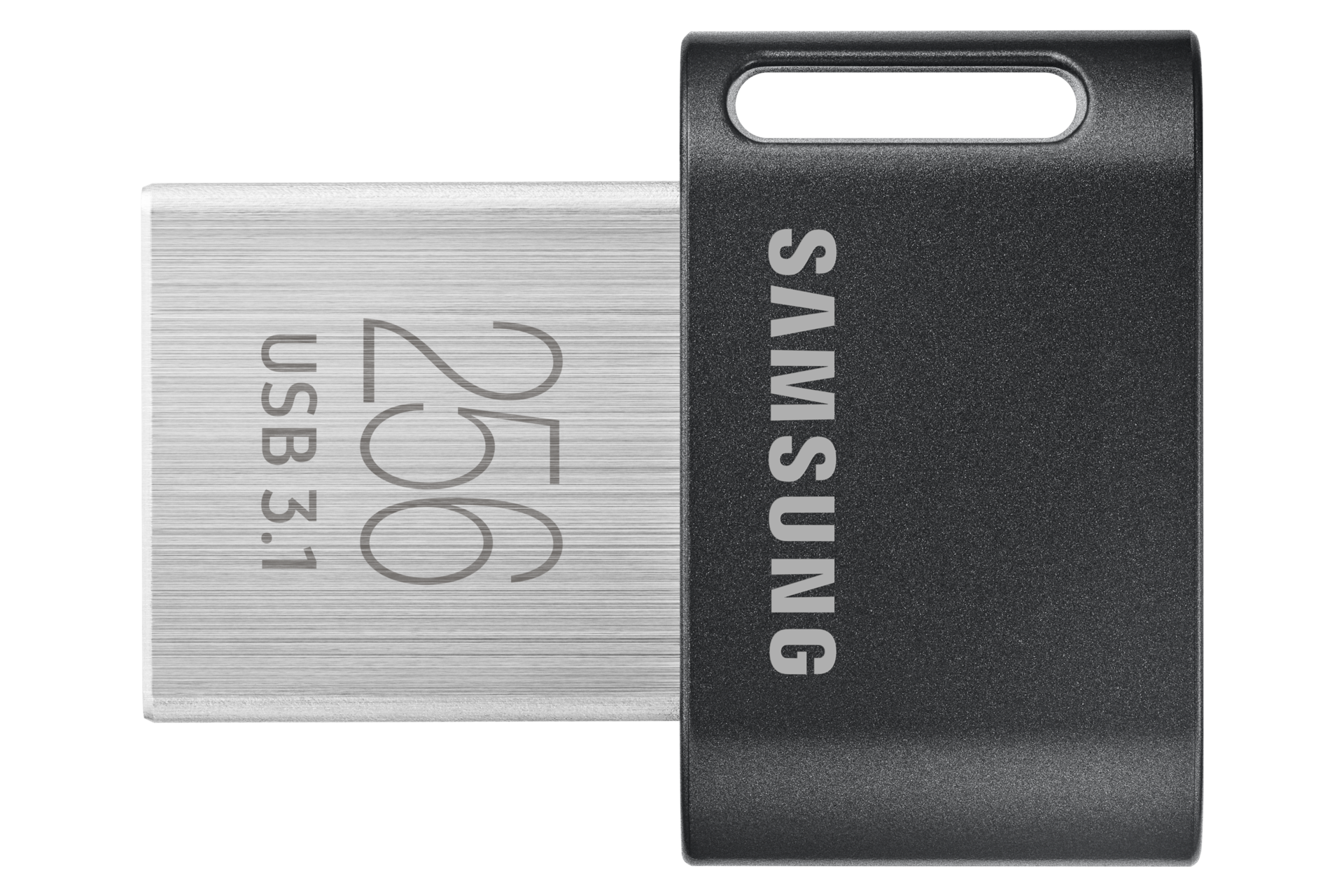 Widok od przodu na superszybki Samsung FIT Plus 2020 - niewielki pendrive 256 GB FIT Plus 2020 z USB 3.1 Flash Drive MUF-256AB/APC z szybkością sekwencyjnego odczytu 400 MB/s