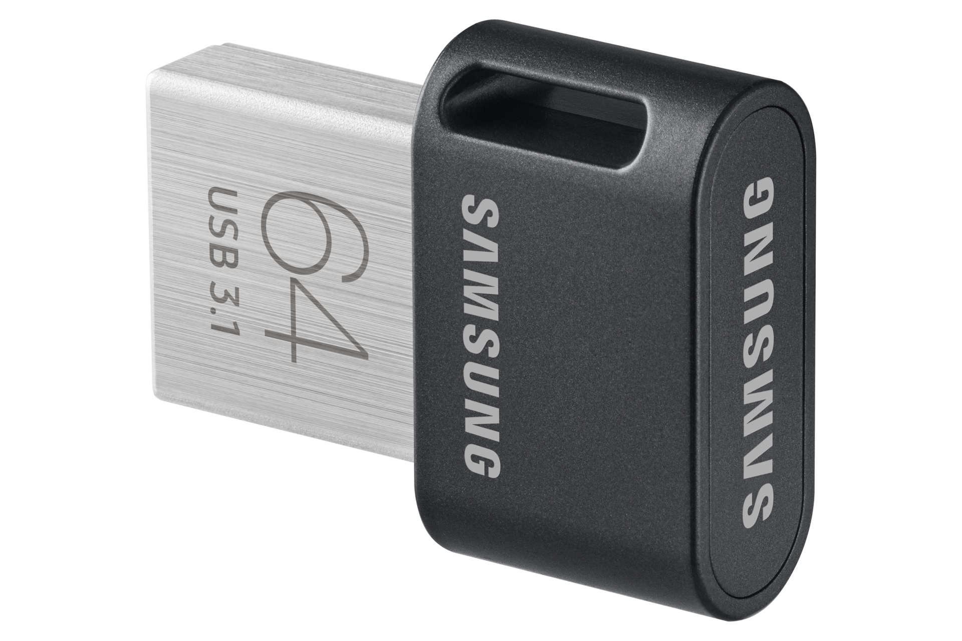 Widok z prawego skosu na niewielki i funkcjonalny pendrive Samsung FIT Plus 2020 USB 3.1 Flash Drive 64 GB MUF-64AB/APC z 5-letnią gwarancją