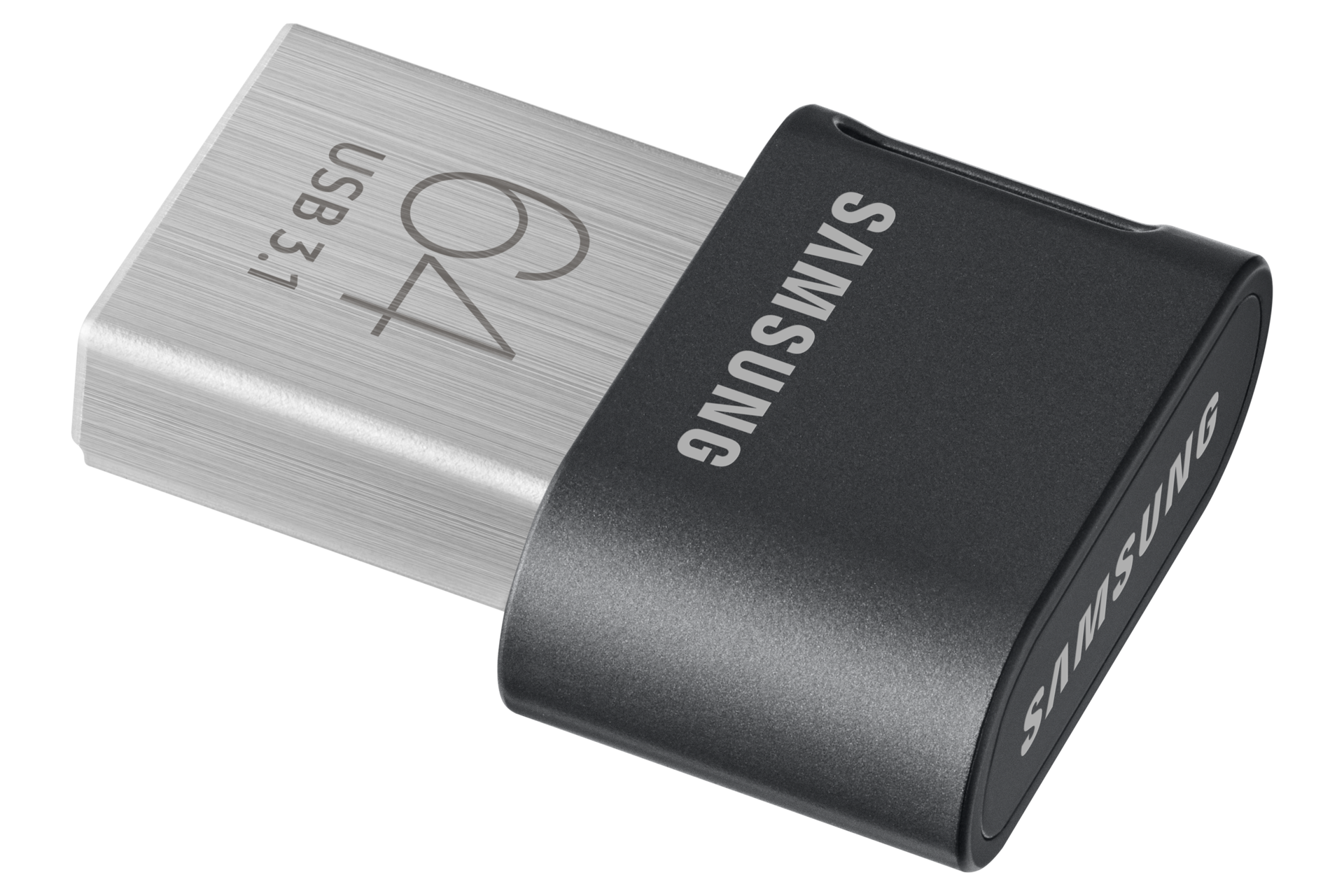 Niewielki pendrive MUF-64AB/APC z pamięcią 64 GB Samsung FIT Plus 2020 USB 3.1 Flash Drive to funkcjonalne i supertrwałe urządzenie - widok po skosie