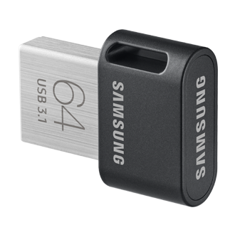 Widok z prawego skosu na niewielki i funkcjonalny pendrive Samsung FIT Plus 2020 USB 3.1 Flash Drive 64 GB MUF-64AB/APC z 5-letnią gwarancją
