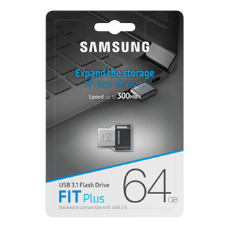 Poznaj Pendrive 64 GB MUF-64AB/APC Samsung FIT Plus 2020 z USB 3.1 Flash Drive - na zdjęciu pendrive w oryginalnym opakowaniu Samsung