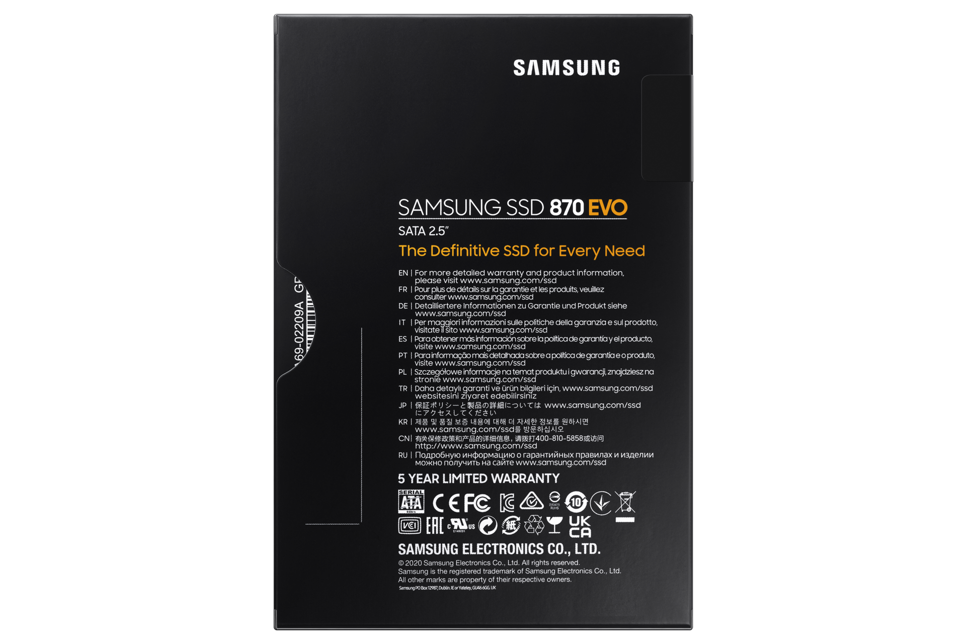 Pamięć masowa Samsung 870 EVO SATA 2,5" 1TB w kolorze czarnym - tył opakowania