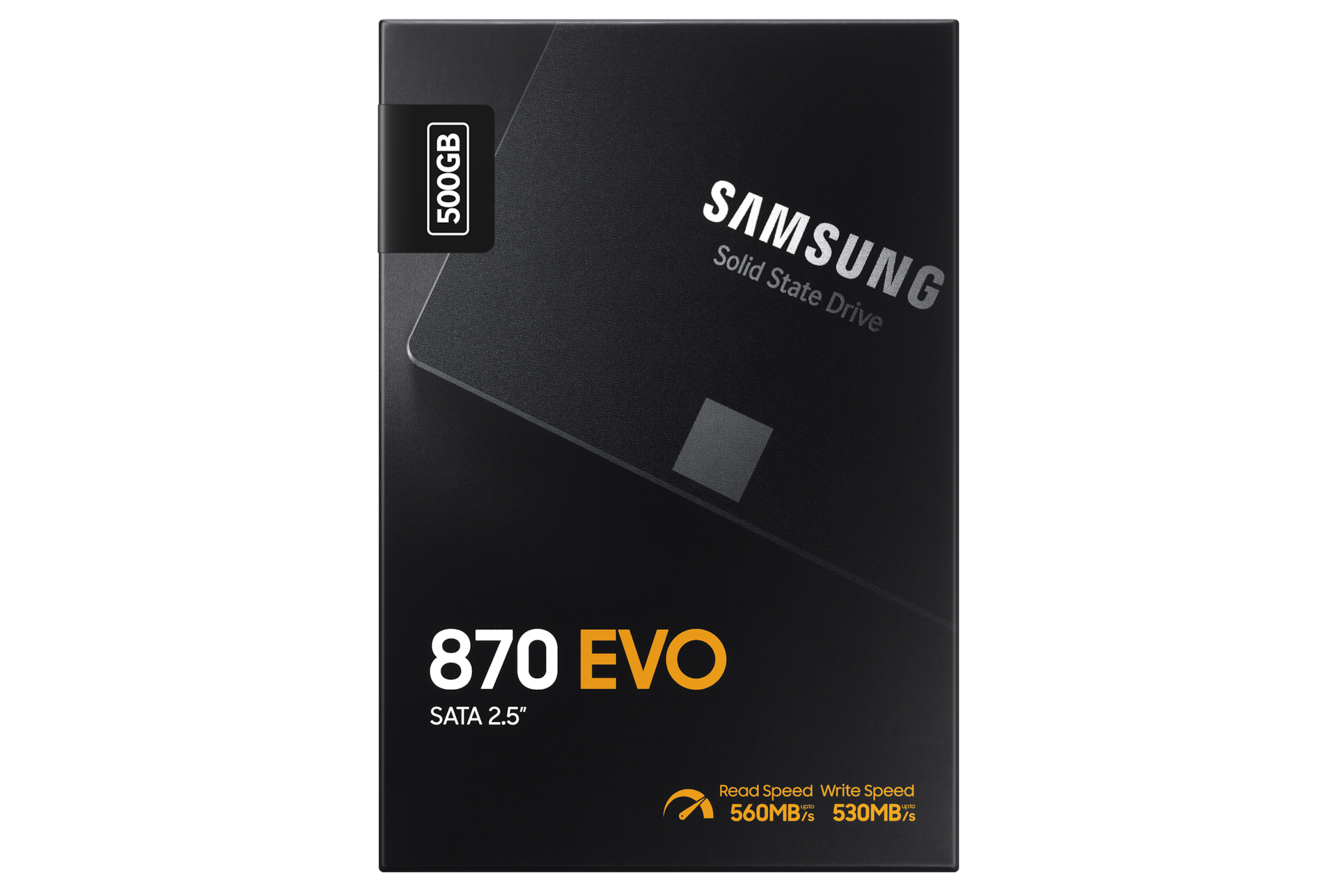 Dysk Samsung 870 EVO SATA o pojemności 500 GB - model MZ-77E500BW - widok na front opakowania