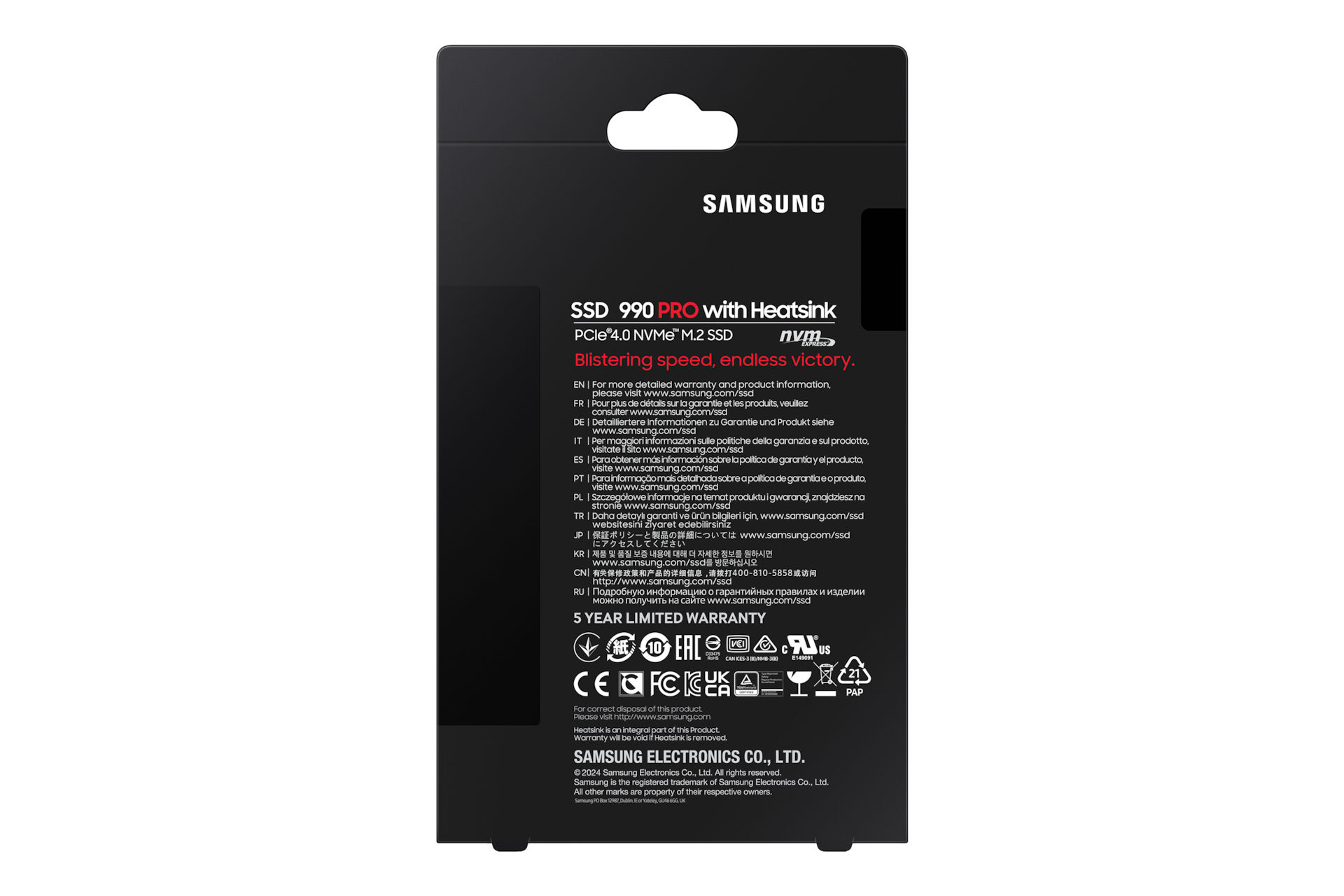 990 PRO with Heatsink PCIe 4.0 M.2 SSD PKG2-Back-Olympic- Black 
