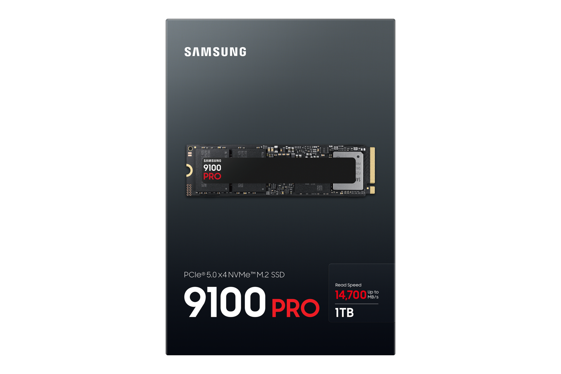 Opakowanie dysku 9100 PRO NVMe M.2 SSD 1TB z wyświetlonymi szczegółami produktu.