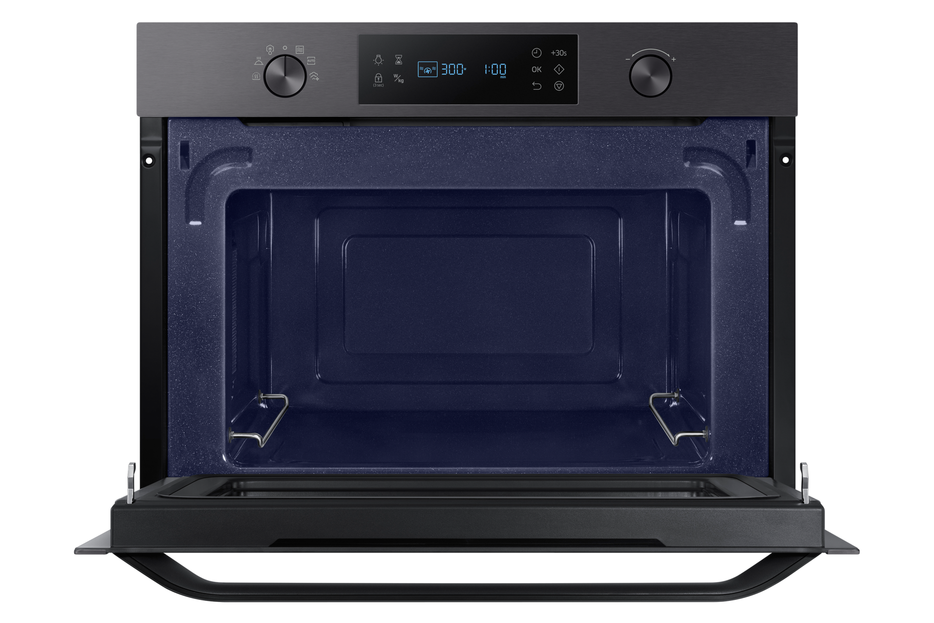 Komfort i swoboda podgrzewania potraw w kuchence Samsung dzięki możliwości umieszczenia naczynia na metalowym ruszcie