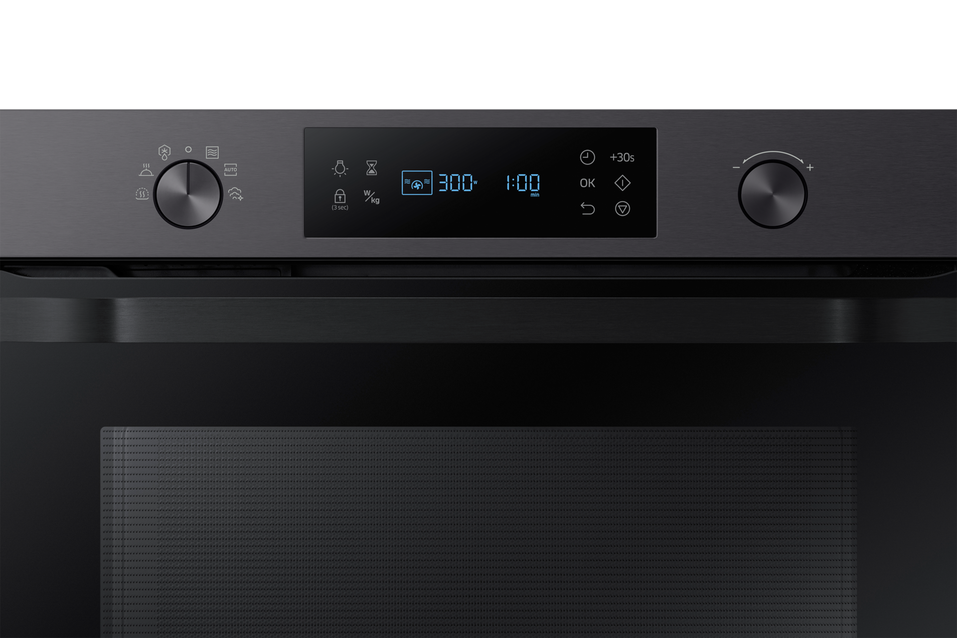 Kuchenka mikrofalowa do zabudowy Samsung posiada elegancki niebieski wyświetlacz LED i dotykowy panel sterujący