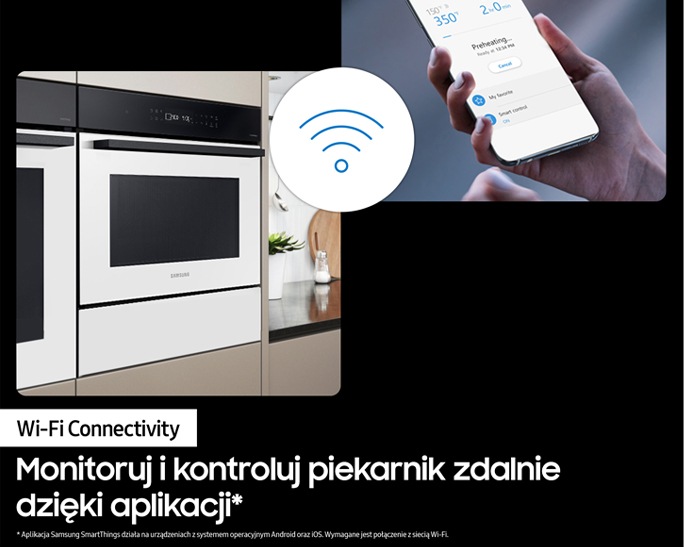 Kuchenka mikrofalowa NQ5B4313GBW/U2 bokiem, uchylona