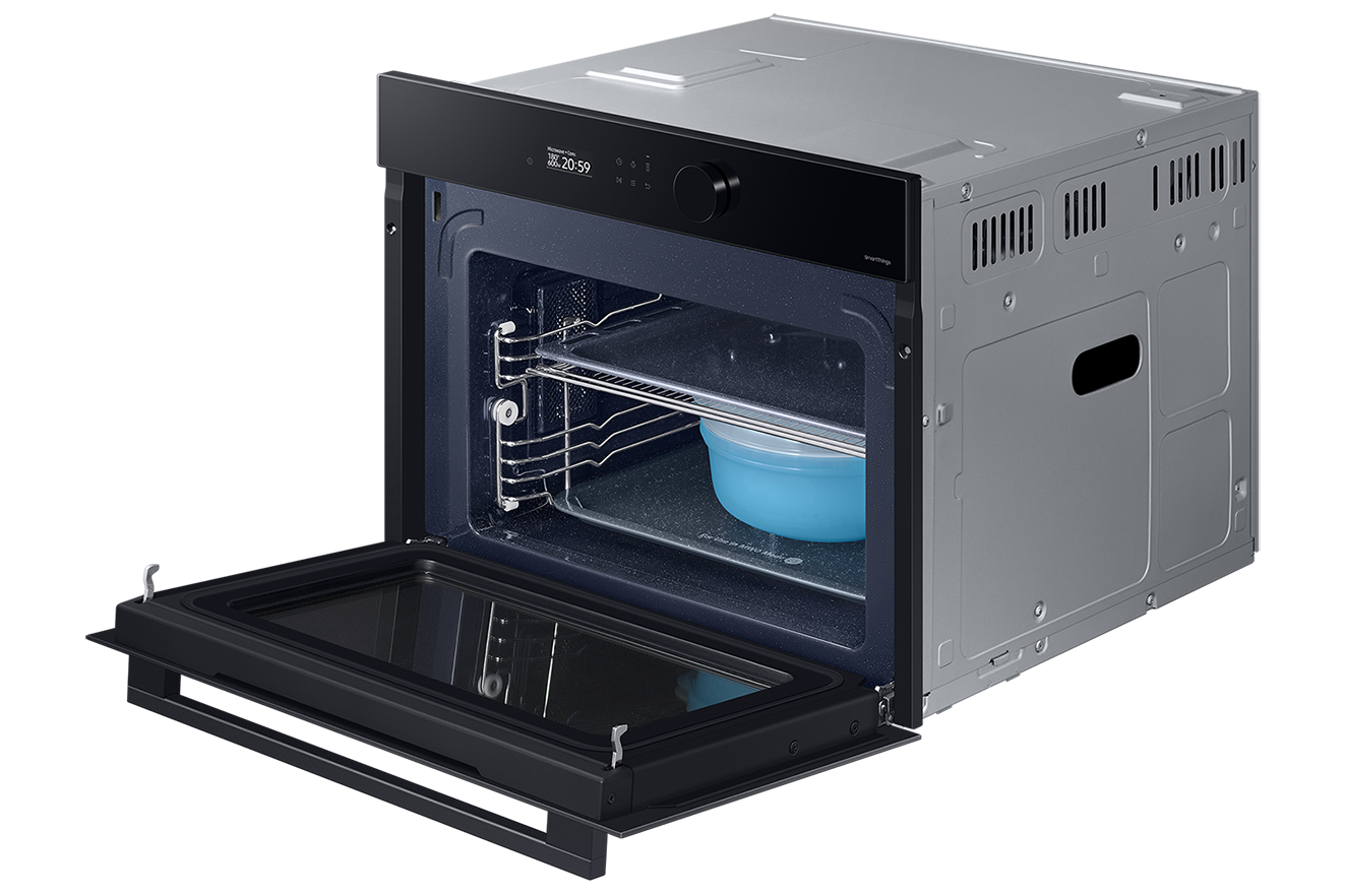 Piekarnik kompaktowy NQ5B5763DBK z mikrofalami do zabudowy z drzwiami w pełni otwartymi 