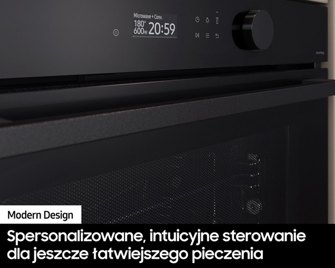 Piekarnik kompaktowy NQ5B5763DBK z mikrofalami do zabudowy z uchylonymi drzwiami 