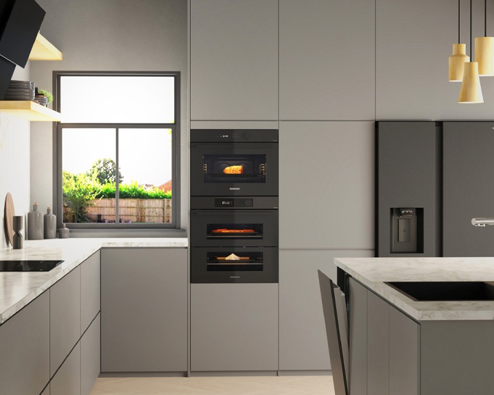 Wyświetlacz LED piekarnika kompaktowego NQ5B5763DBK z mikrofalami do zabudowy bokiem