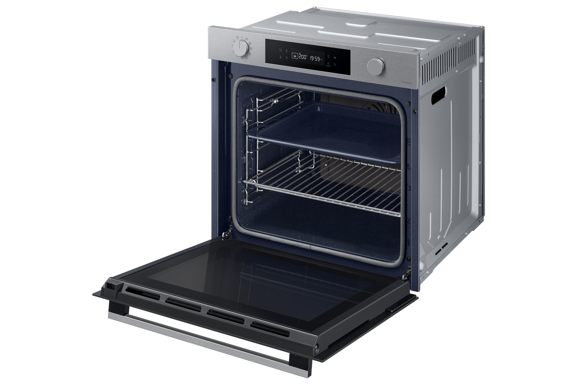 Piekarnik z termoobiegiem NV7B41207AS z funkcją WiFi z drzwiami w pełni otwartymi 