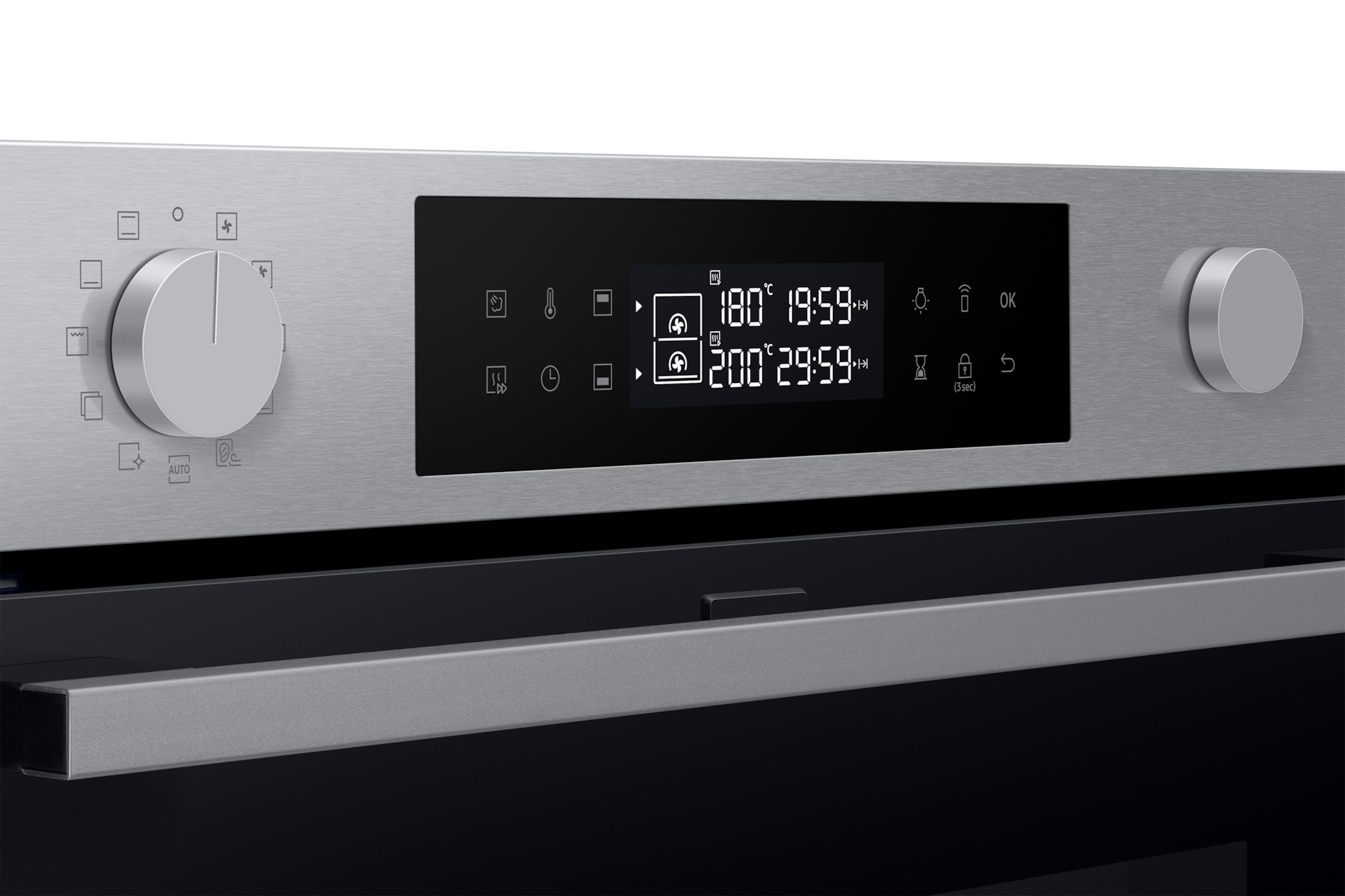 Wyświetlacz LED piekarnika parowego NV7B4545VAS/U2 z Dual Cook do zabudowy bokiem