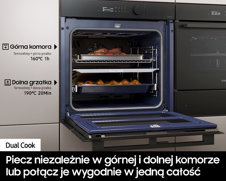 Piekarnik parowy Steam Cook NV7B5685BAK/U2 z WiFi z wyciągniętymi blachami na zewnątrz