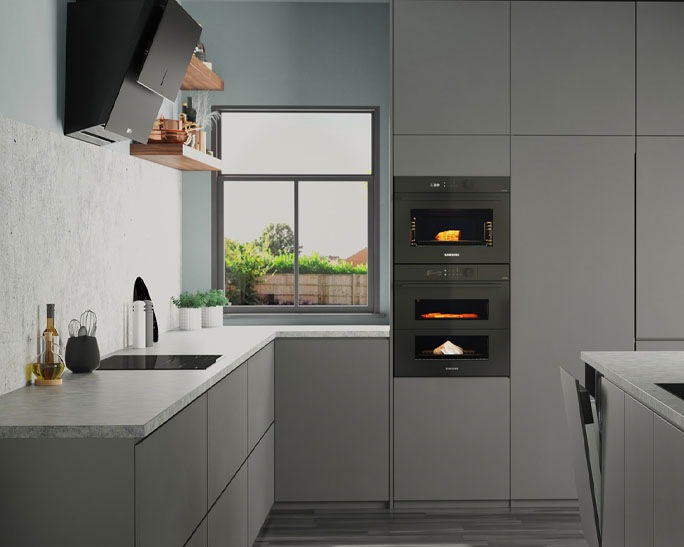 Płyta indukcyjna SlimFit NZ64B5046FK/U2 w kuchni ze sprzętem AGD Samsung