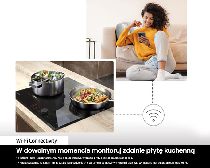 Płyta indukcyjna SlimFit NZ64B5046KK/U2 z WiFi i możliwością zdalnego monitorowania poprzez aplikację SmartThings dostępną na telefon z systemem Android