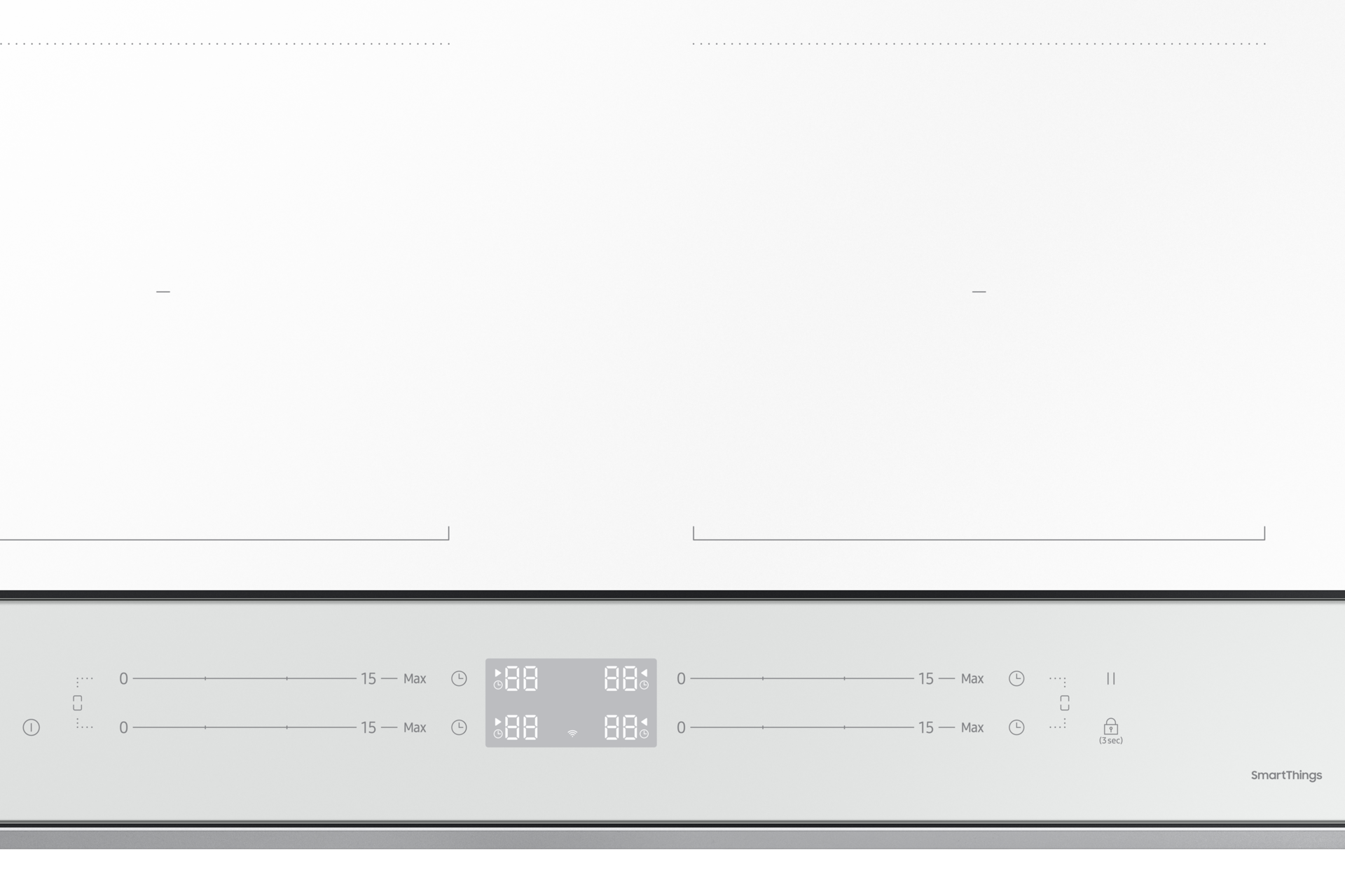 Wyświetlacz białej płyty indukcyjnej Bespoke SlimFit NZ64B5046KK/U2 - widok z widocznym napisem SmartThings