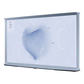 Rzut z prawej na Niebieski telewizor The Serif 43" LS01BU - QE43LS01BHUXXH