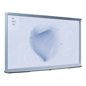 Rzut z lewej na Niebieski telewizor The Serif 43" LS01BU - QE43LS01BHUXXH