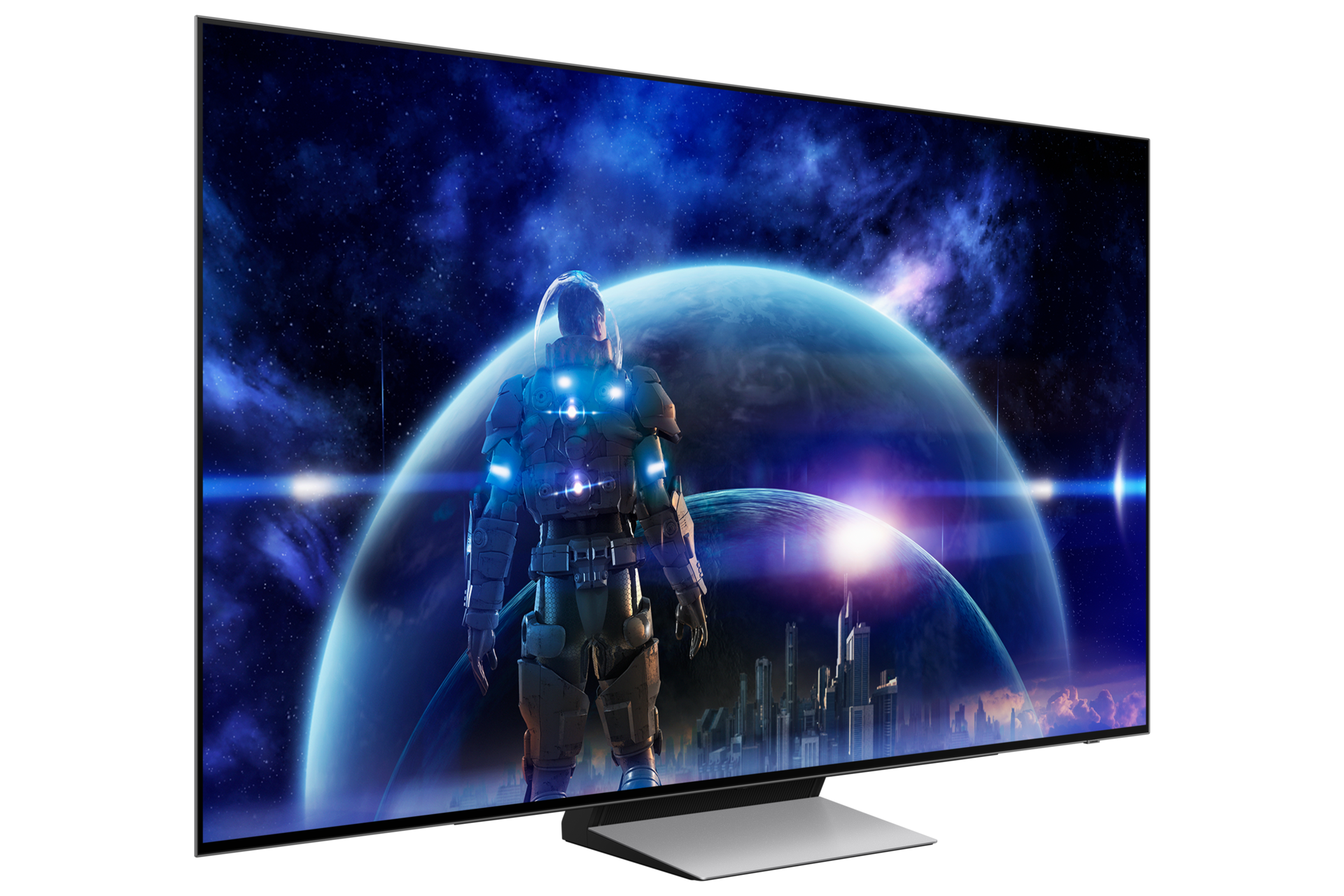Zdjęcie pokazujące rzut z lewej na TV OLED 48" 4K S94D Smart TV model QE48S94DAEXXH.