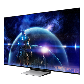 Zdjęcie pokazujące rzut z prawej na TV OLED 48" 4K S94D Smart TV model QE48S94DAEXXH.