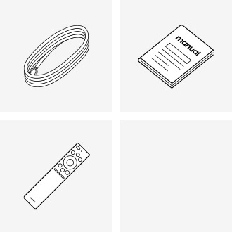 Grafika pokazująca co wchodzi w zestaw telewizora 55” QLED 4K Q70D QE55Q70DATXXH