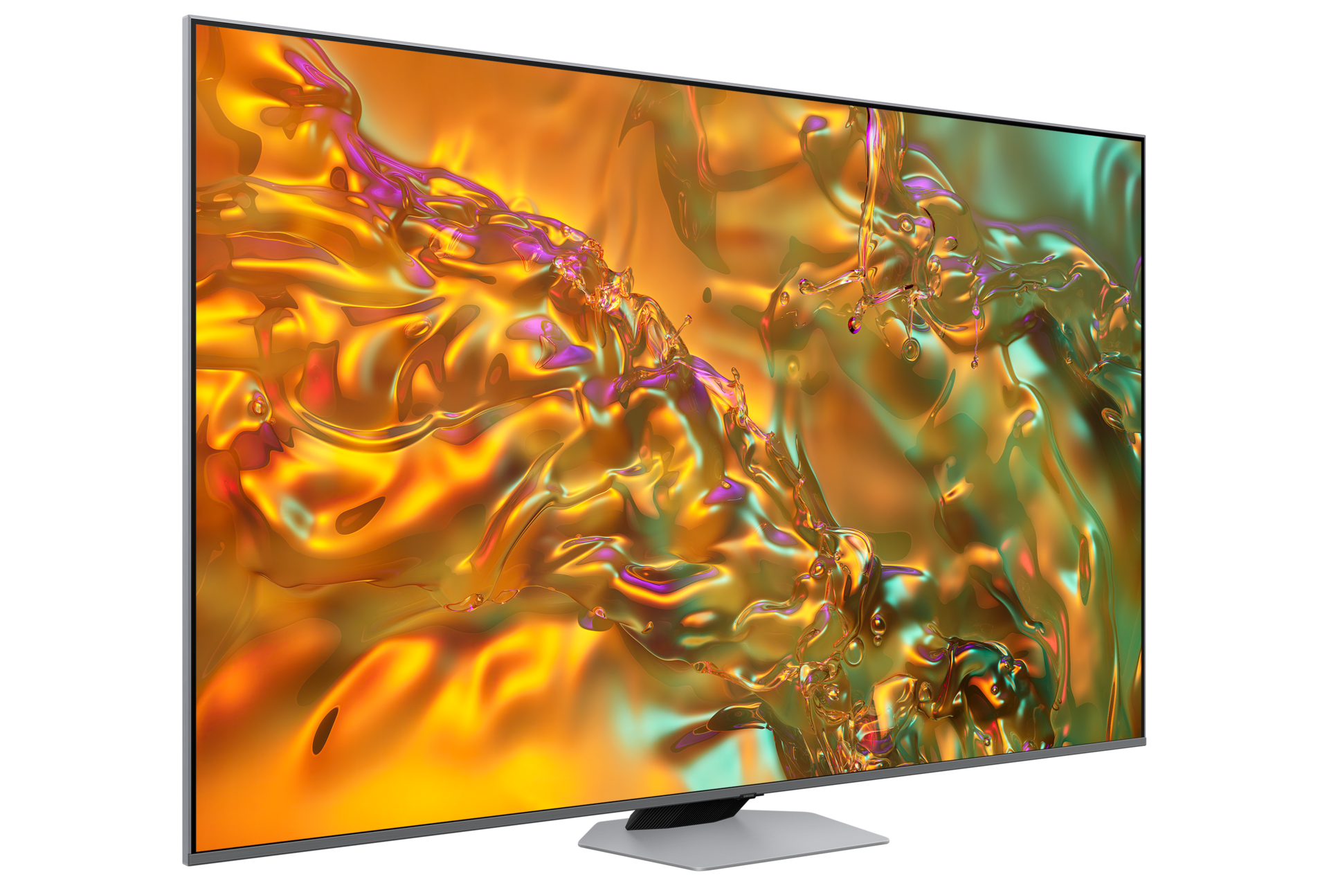 Telewizor 55” QLED 4K Q80D  stojący na podstawie, widok z lewej